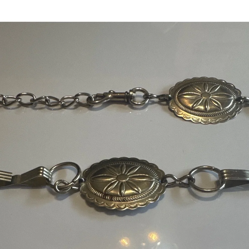 Concho Chain Belt Womens OS Silver Excellent Western Boho Sunburst